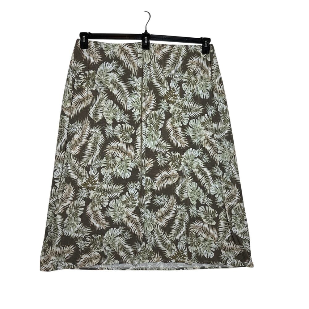J. Jill A-Line Knit Maxi Skirt Sz 4X Printed Watercress Palms Elastic Waist